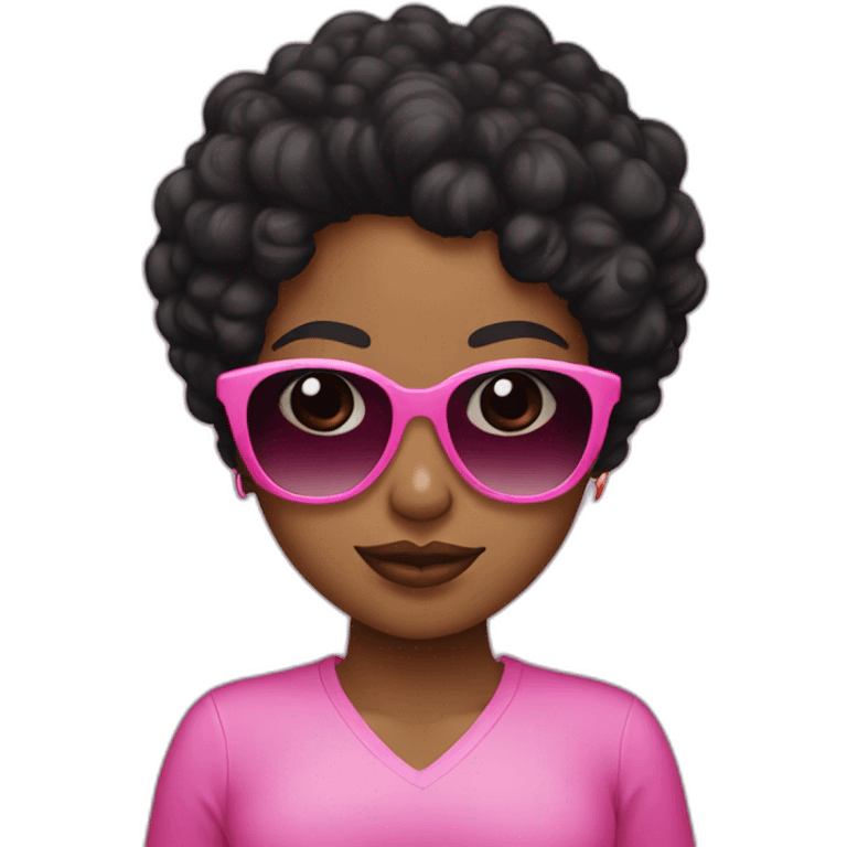 Brown girl whit curly black hair with pink sunglasses  emoji