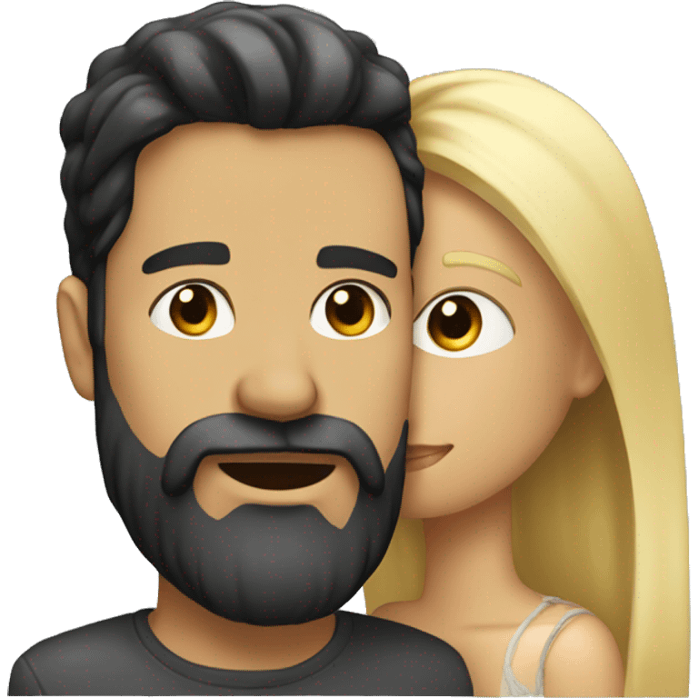 Dark hair man with beard kissing blond hair woman  emoji