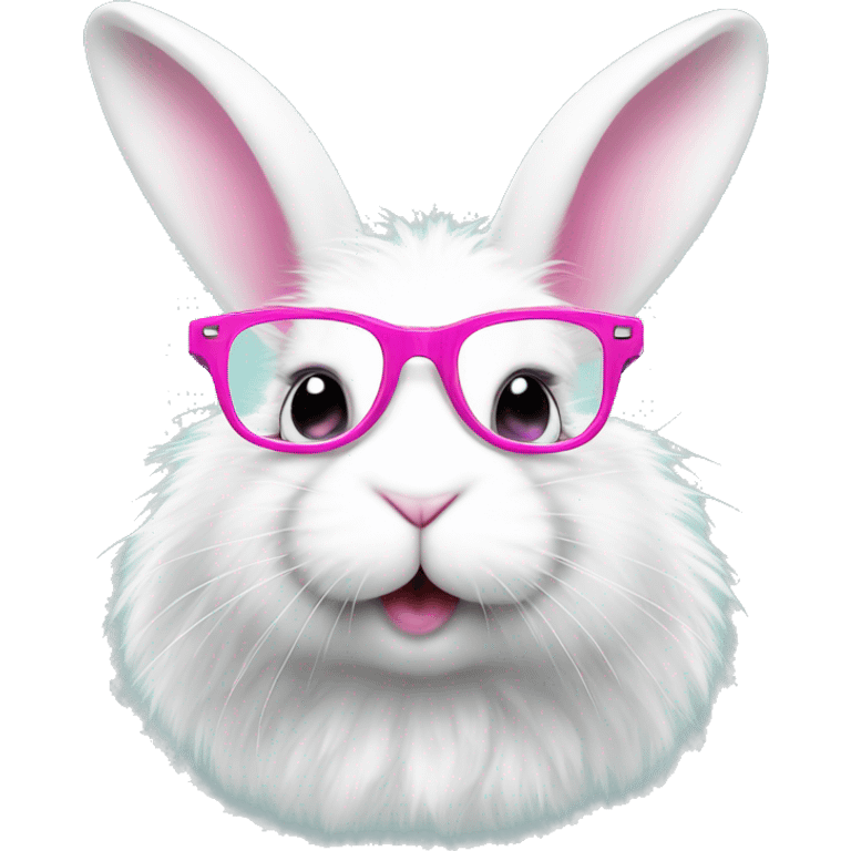 cute super fluffy white bunny with pink glasses emoji