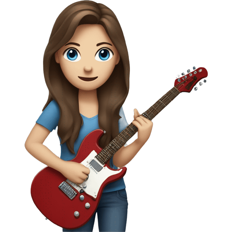 Girl with Brown hair and blue eyes with a red electric guitar emoji