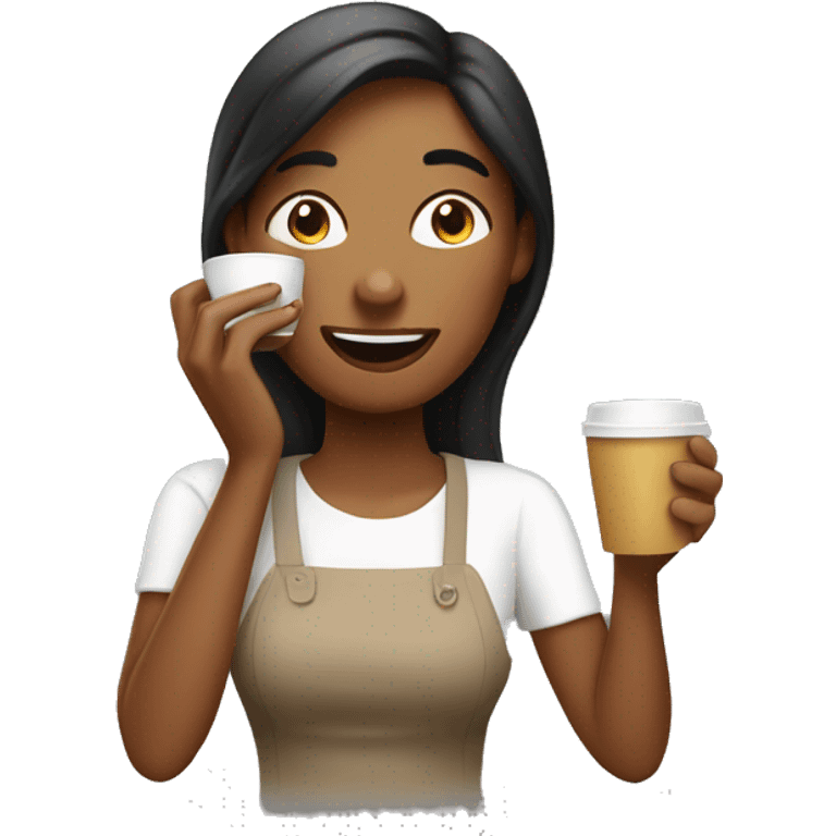 tired but happy lady grabbing coffee emoji