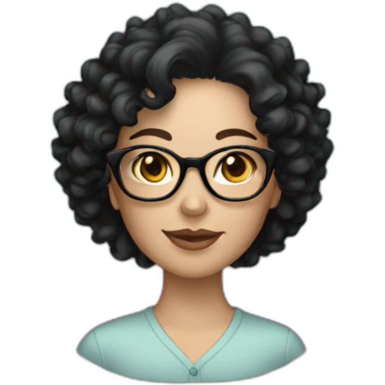 white woman with black curly hair and glasses emoji