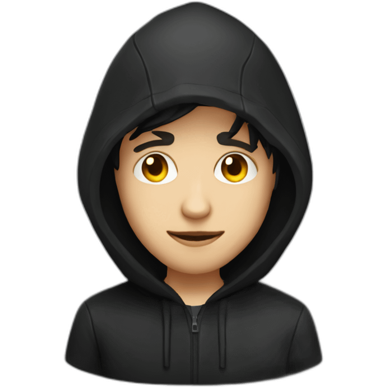 Young white developer with a black hood behind his computer emoji