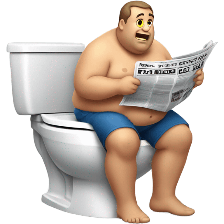 fat guy sitting on toilet reading newspaper no shirt emoji