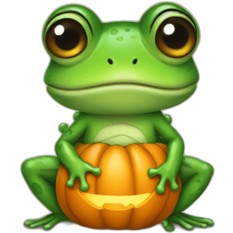 chibi frog dressed like pumpkin emoji