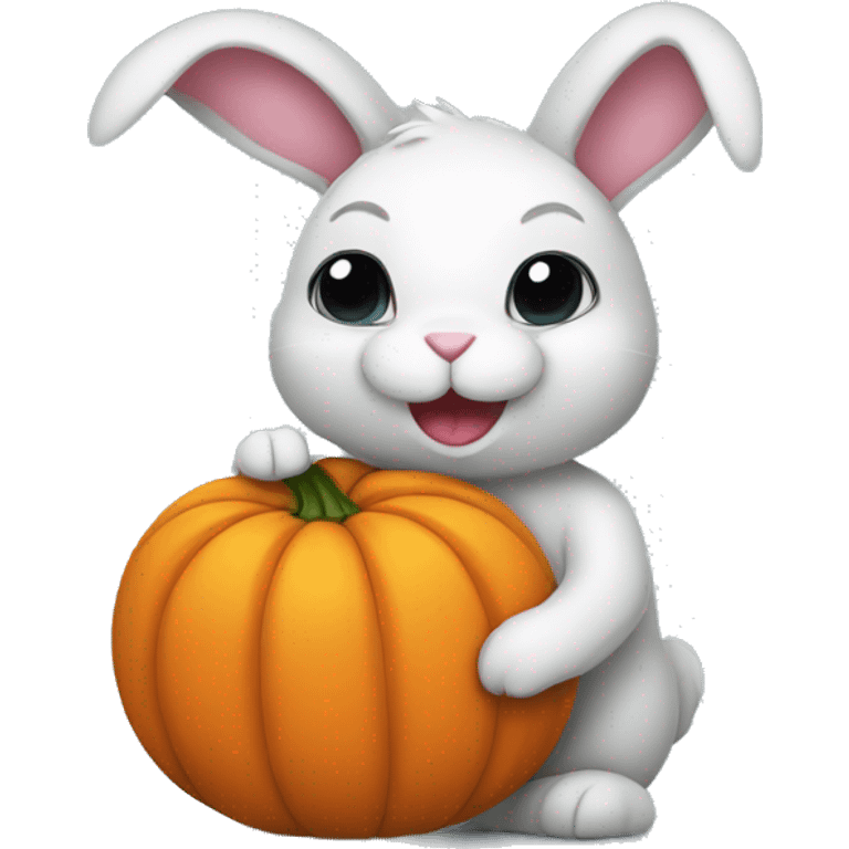 bunny holding a pumpkin emoji