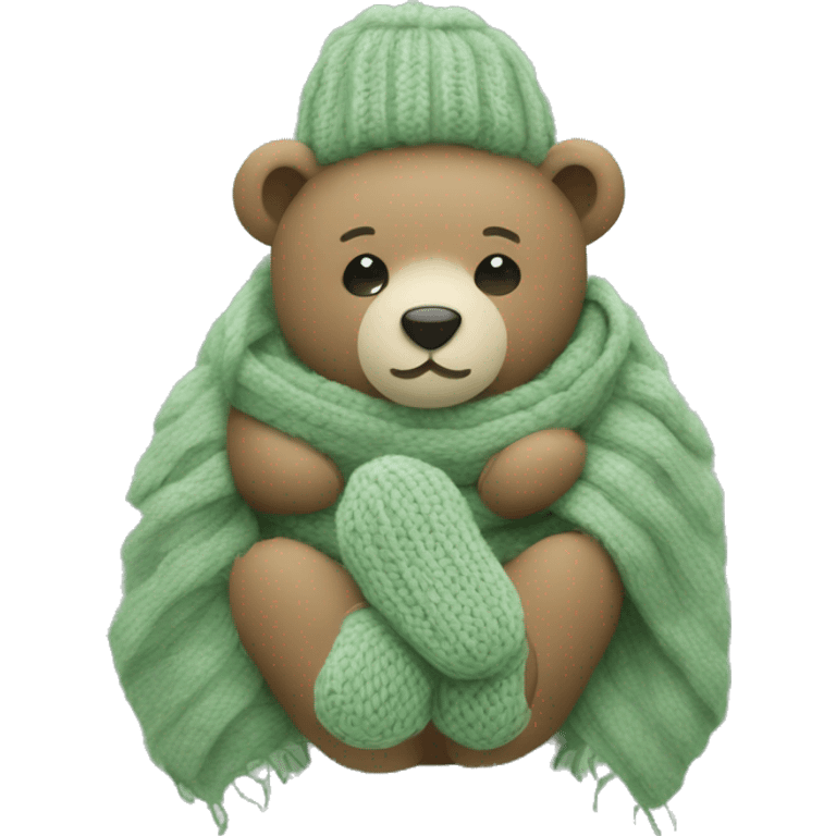 Cute Bear with knitted Sage green mittens emoji