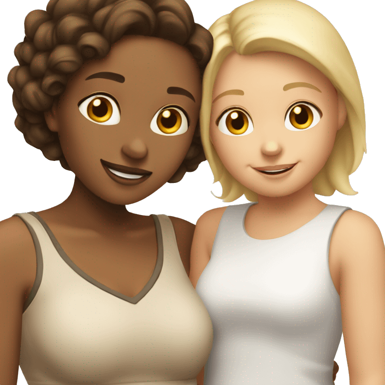 A mom and daughter smiling next to each other, mom is a brunette and daughter is a blonde emoji