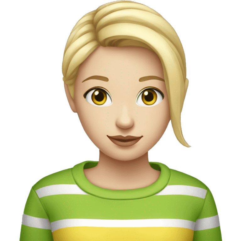 Striped white and yellow sweater on thin blond haired girl with green eyes and jeans emoji