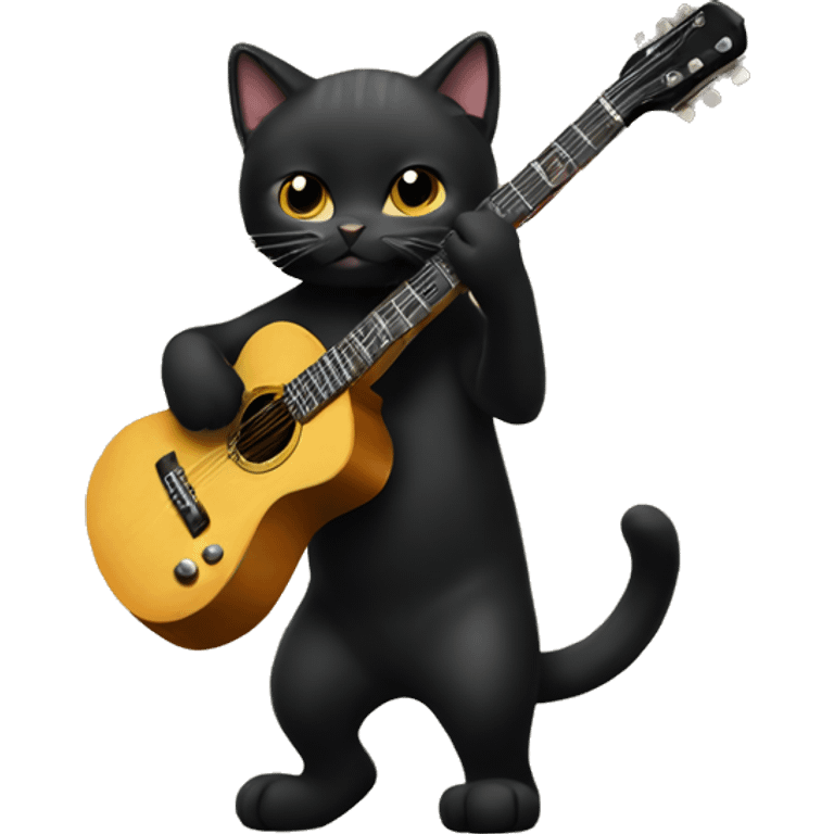 Black cat playing guitar  emoji