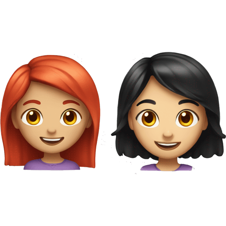 Create an emoji featuring a young girl with black hair and fair skin, and an adult woman with red hair and fair skin standing side by side. Both characters should be smiling and looking cheerful.
 emoji