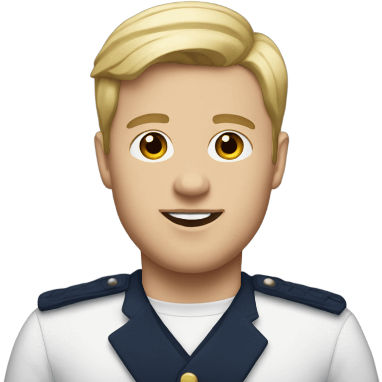 A white  man with red lipstick wearing a navy outfit  emoji