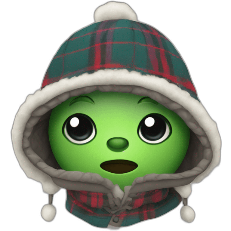 Alien in plaid winter hat with flaps emoji