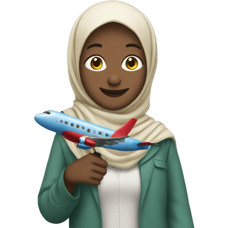 guy in a hijab holdng a toy plane smiling emoji