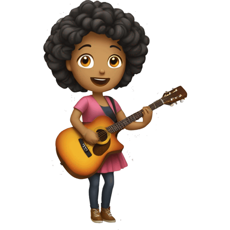 Mujer joven cantando y tocando la guitarra emoji