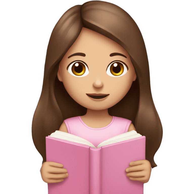 fair-skinned girl with long and straight brown hair holding a baby-pink-colored book emoji