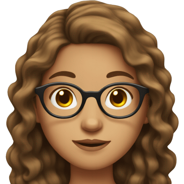 girl with long brown wavy hair with glasses emoji