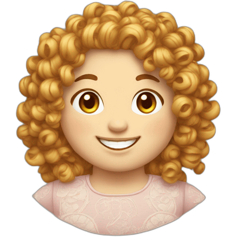 Embroidery of chubby girl with curly heairs and smile emoji