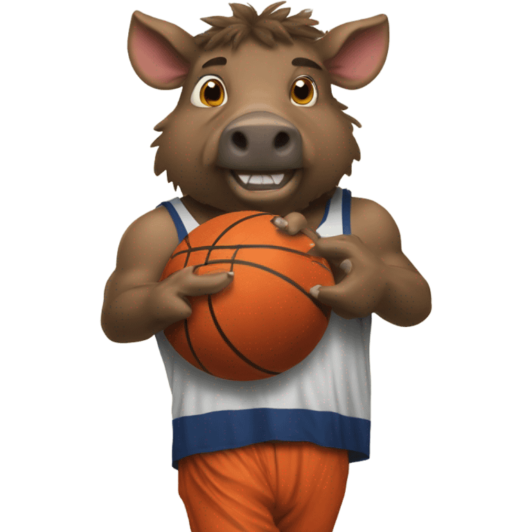 a boar with a basketball wearing a tee that says ballhog emoji