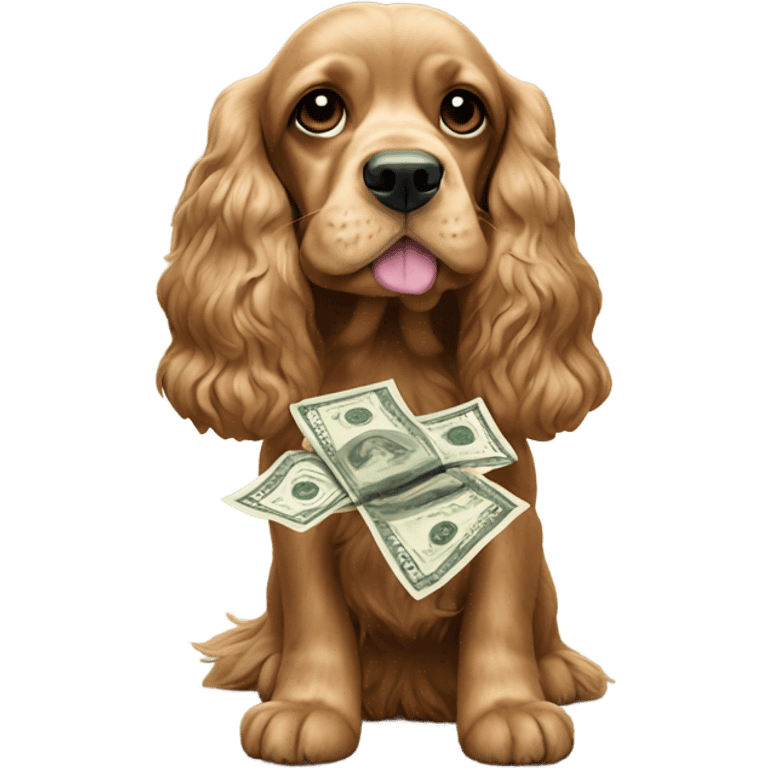 cocker spaniel holding money in mouth emoji