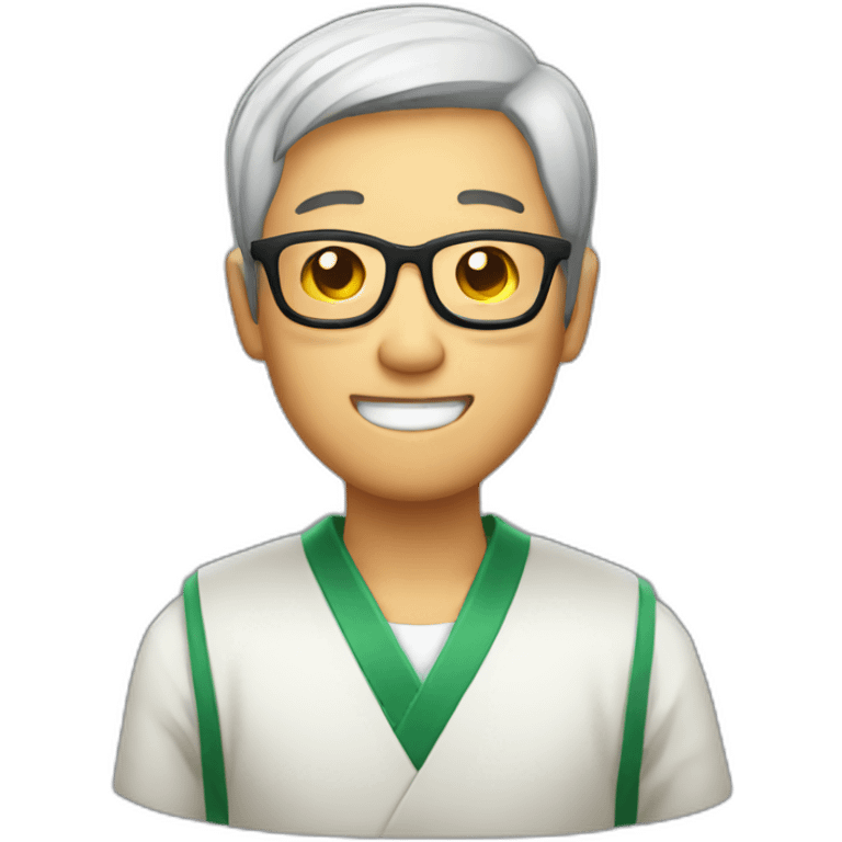 Japanese man wearing glasses holding beer emoji