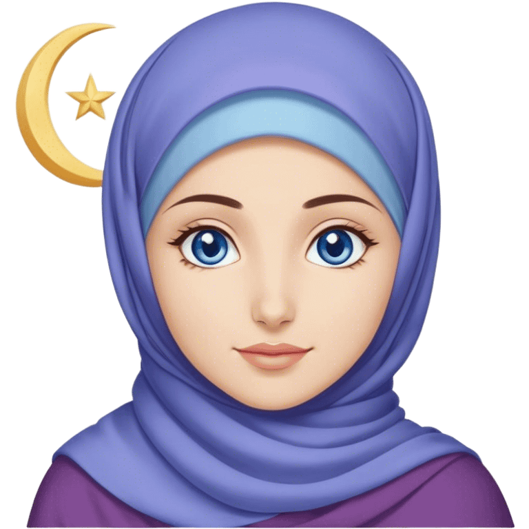 Turkish beautiful finish Konya girl blue eyes with lila color and ramadan moon hijab  emoji