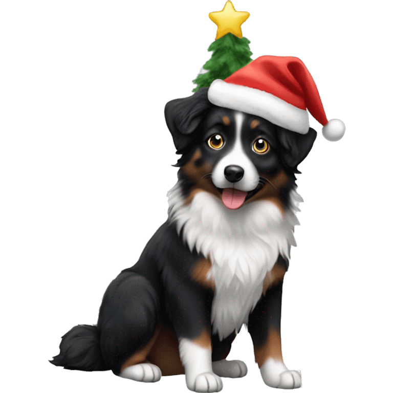 Small black australian shepherd dog Christmas tree emoji