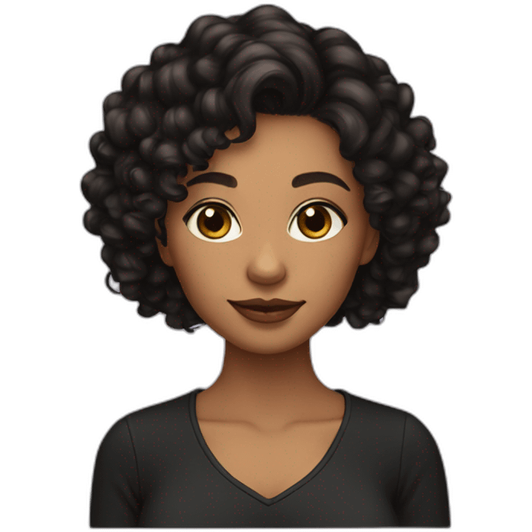 woman light brown skin long black curly hair with black cat emoji