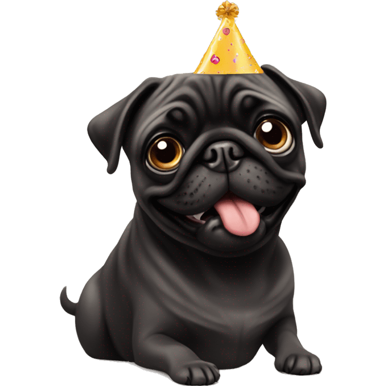 pug and black pug wearing birthday hat emoji