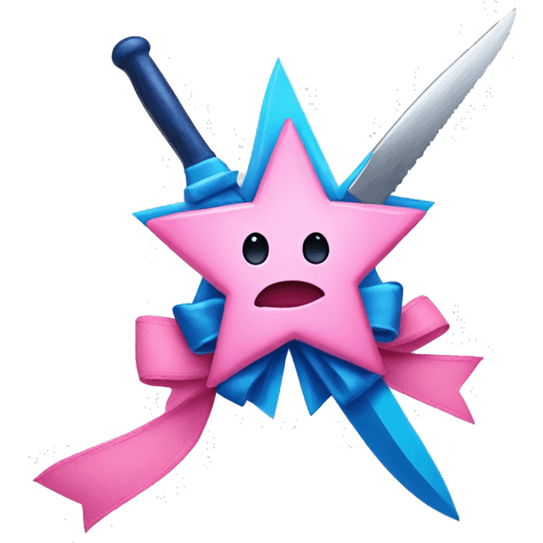 blue star wearing cute pink bow holding knife emoji