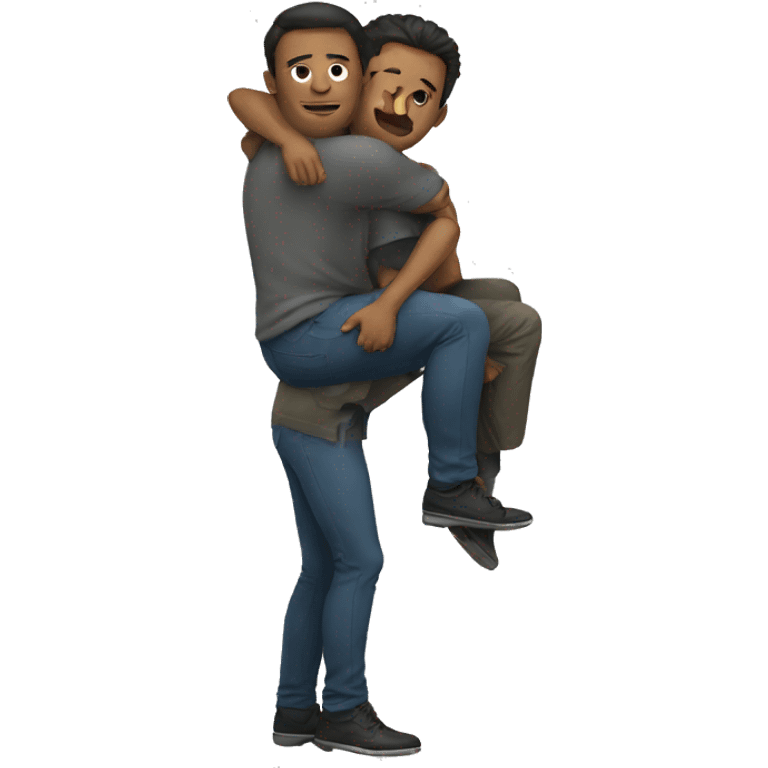 A man squatting with another man on his shoulder emoji