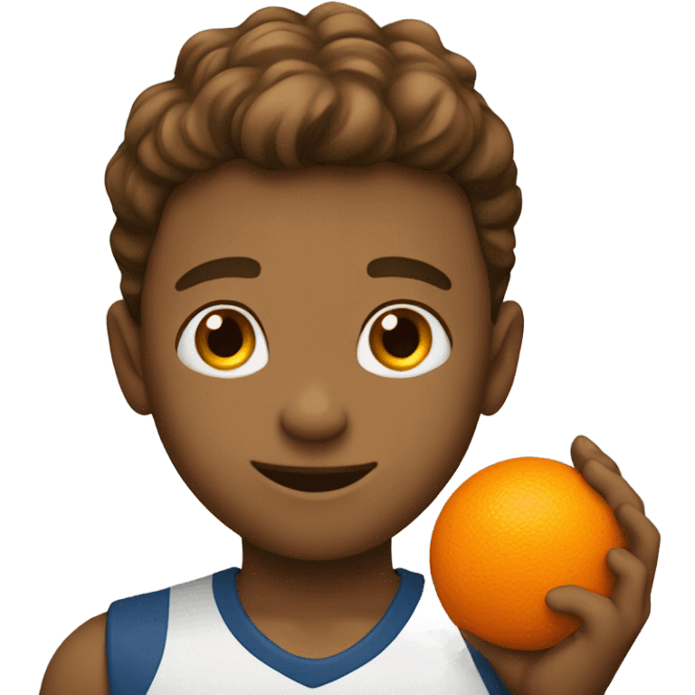 boy holding a orange ball emoji