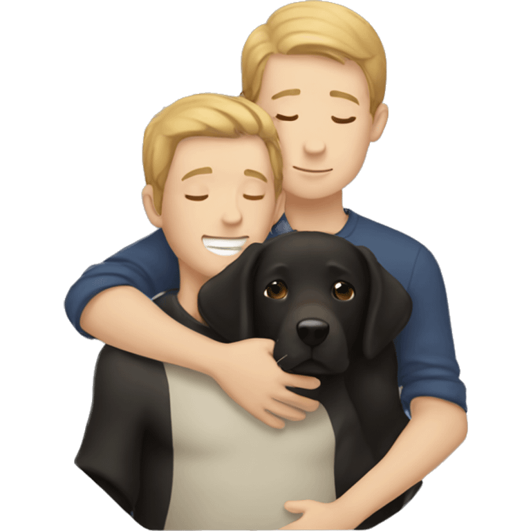 black lab hugging white boy with brown hair emoji