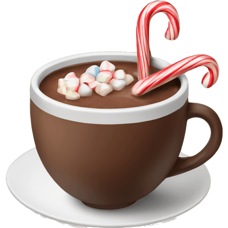 Cup of hot chocolate with candy cane in it. Brown cup  emoji