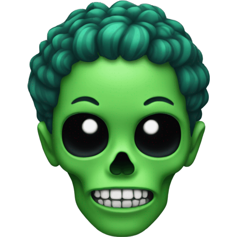 Black skull with green hair  emoji