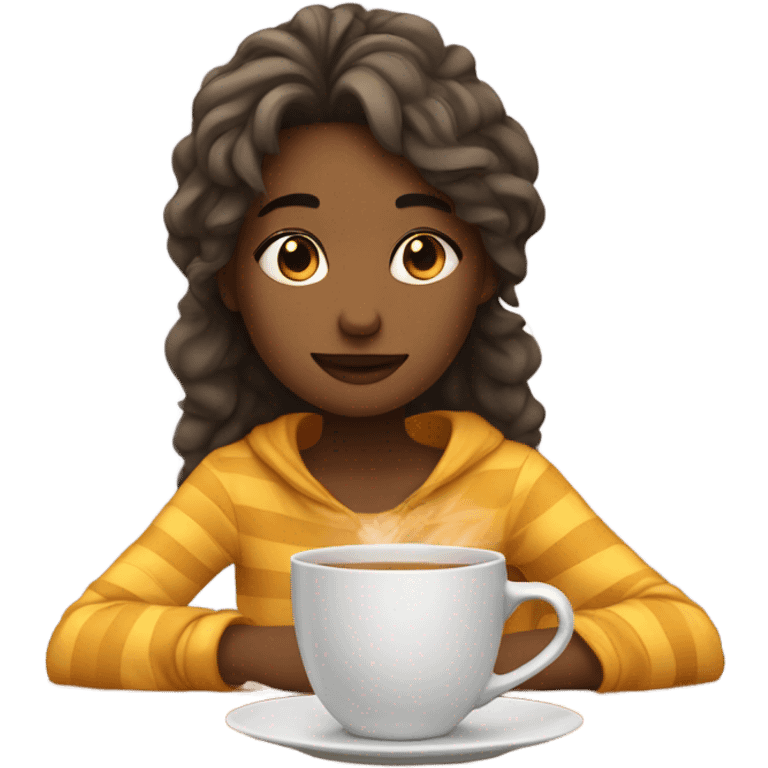 Tired girl at home with tea  emoji