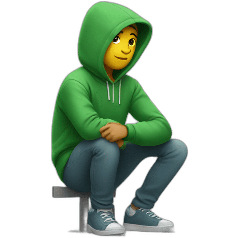 waiting for bus wearing a green hoodie emoji