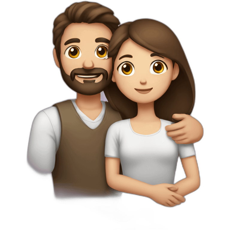 man with brown beard hugging girl with dark brown hair emoji