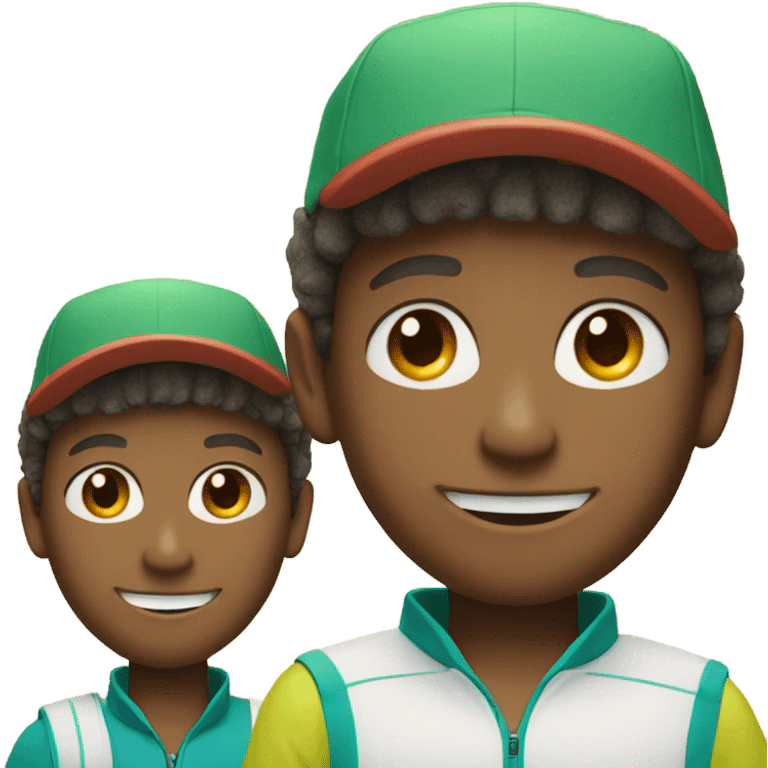 boys with smiles in hats with tennis rackets emoji