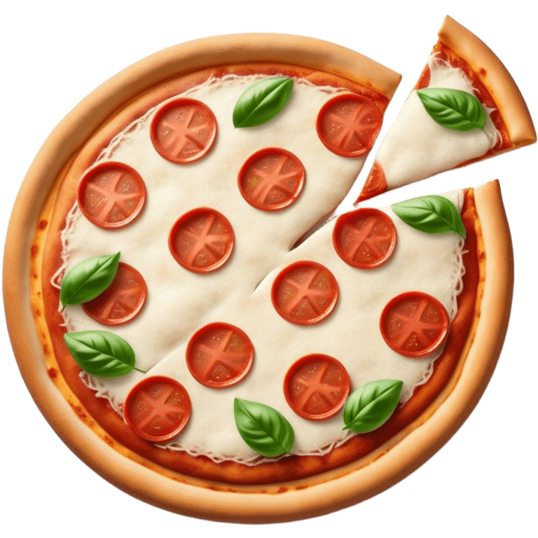 Pizza Napoletana Cinematic Realistic Pizza Napoletana Dish Emoji, depicted as a delicious slice of Neapolitan pizza with a thin, crispy crust, fresh tomato sauce, mozzarella, and basil, rendered with mouth-watering textures and vibrant, warm lighting. emoji