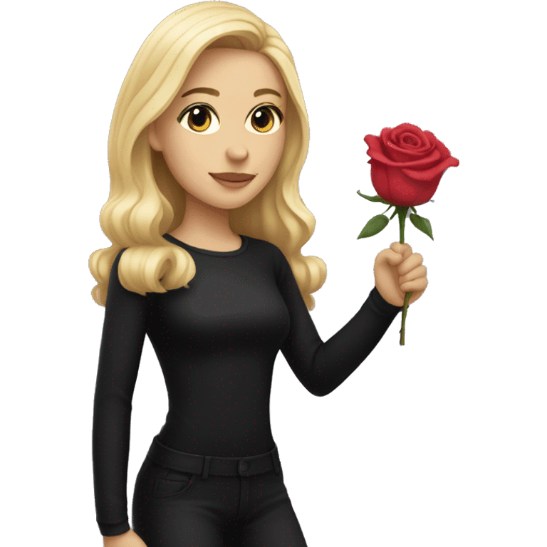 Blonde girl wearing all black outfit with rose in her hand  emoji