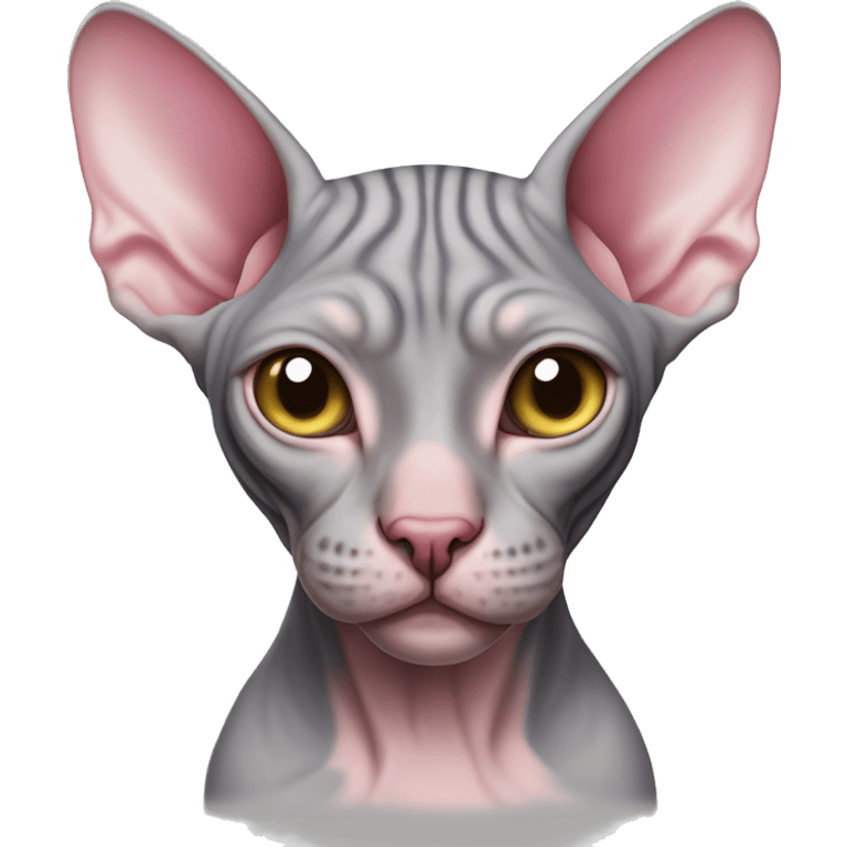 gray hairless sphynx cat with pink spots, very fat and with a pink side on one side of the head emoji