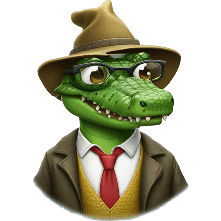 nerdy programmer crocodile wearing a wizards hat emoji