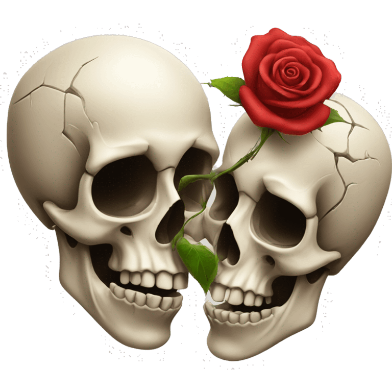 Two skulls kissing with rose  emoji