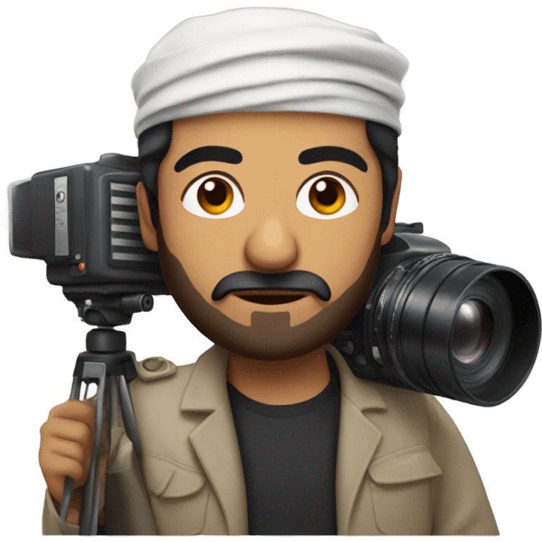 middle eastern film director with black piled short hair holding a cinema camera emoji