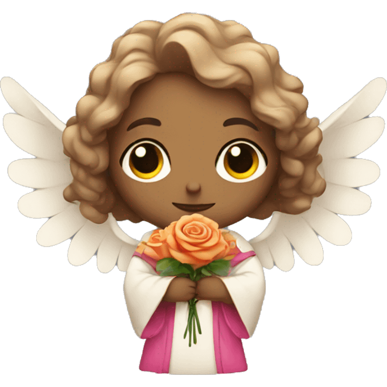 sad angel wearing colorful robes holding roses emoji