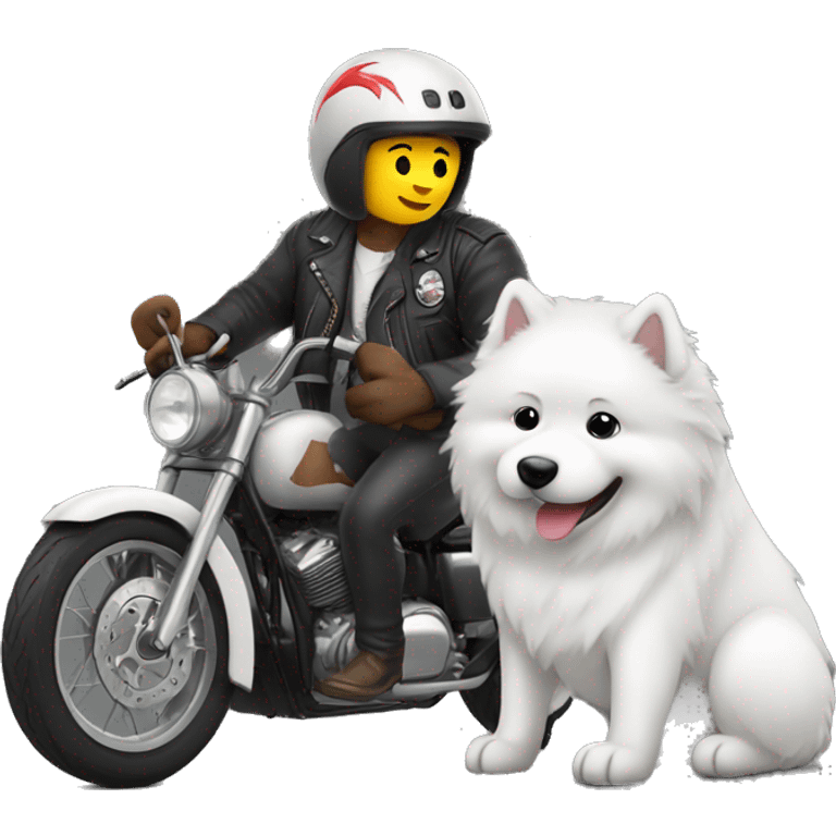 Samoyed hugging a biker emoji