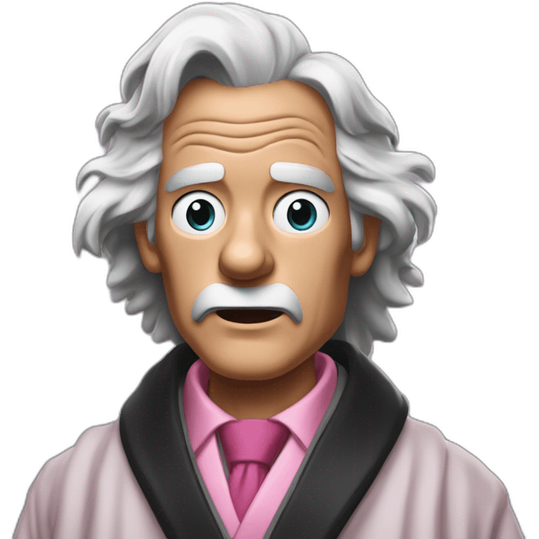 Doc Brown looking shocked and his mouth wide open. No eye-ware. Wearing a dark-silver bathrobe with black trim. Underneath the robe, there is a pink collard-shirt with a white necktie. emoji