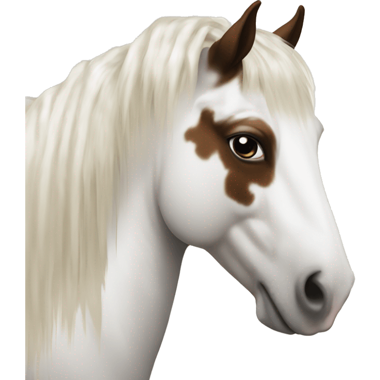 Gypsy horse with long white manes, white and brown spots emoji