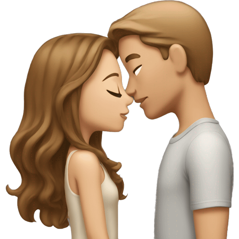 Guy with light Brown hair kissing a Girl with Brown hair emoji